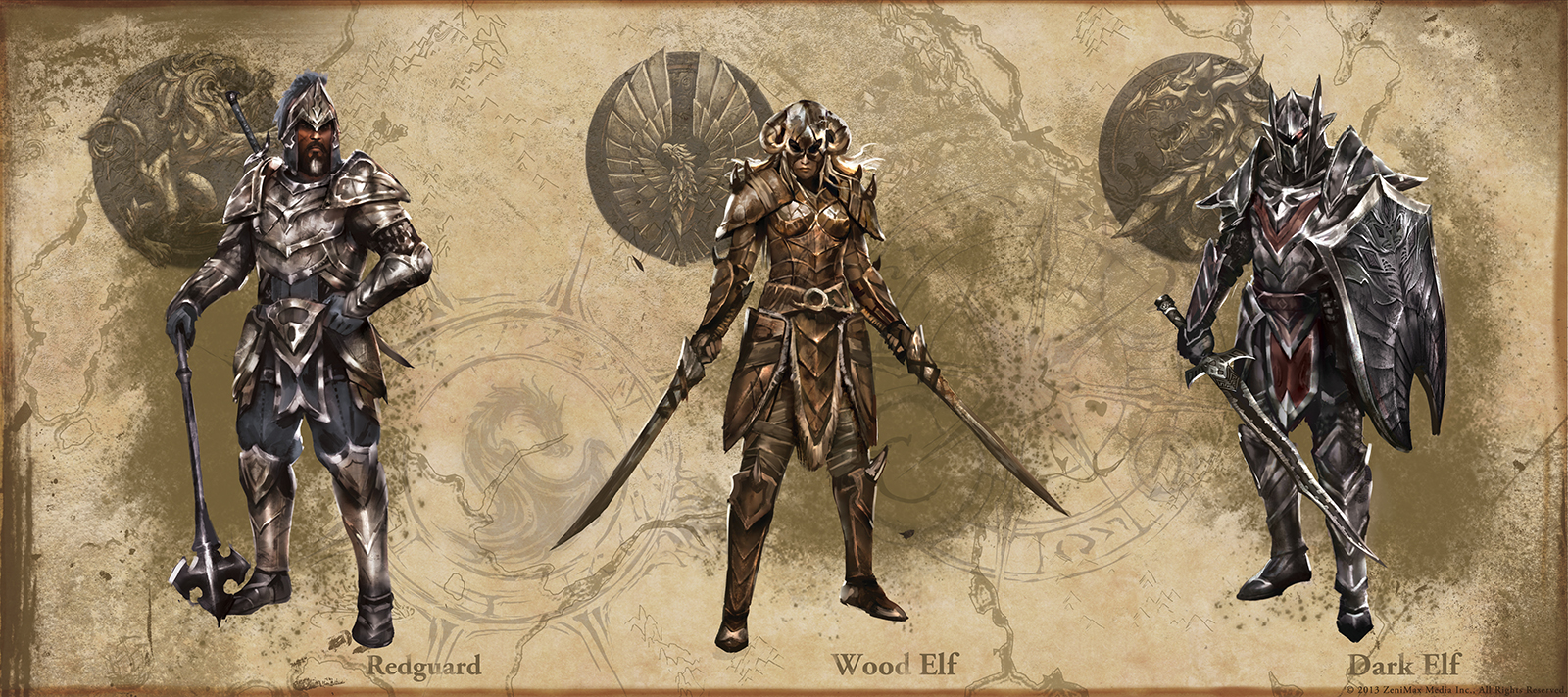 Heavy Armor Concept Art - Redguard, Bosmer, Dunmer